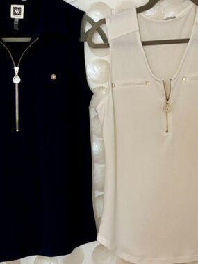 Anne Klein / Two Sleeveless Tops Size Small :  One Ivory & One in Classic Navy